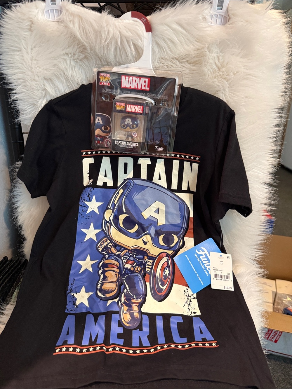 Funko Black Captain America Graphic Tee with Blue, Red, White
